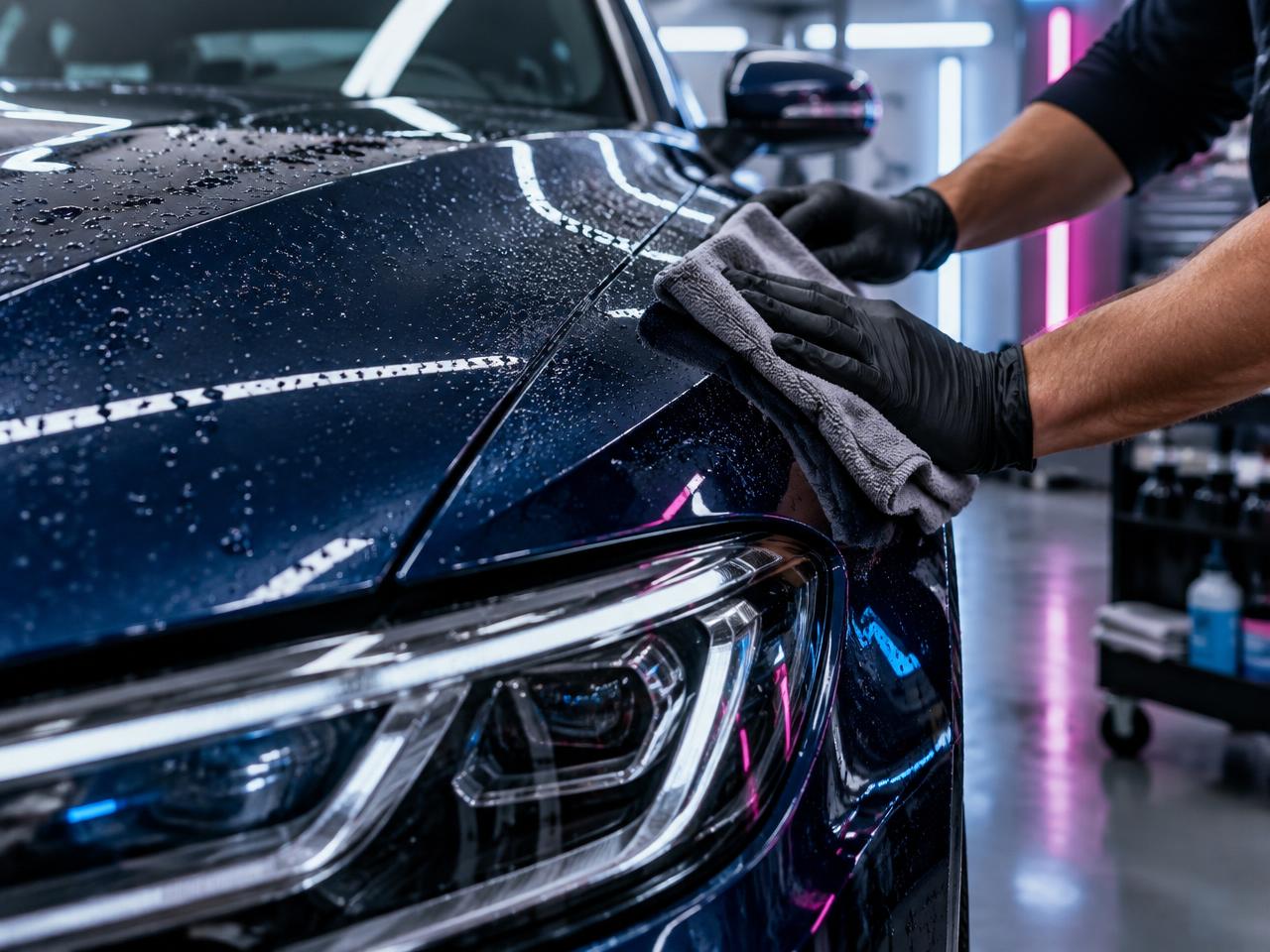 Detalhe de acabamento em pintura automotiva